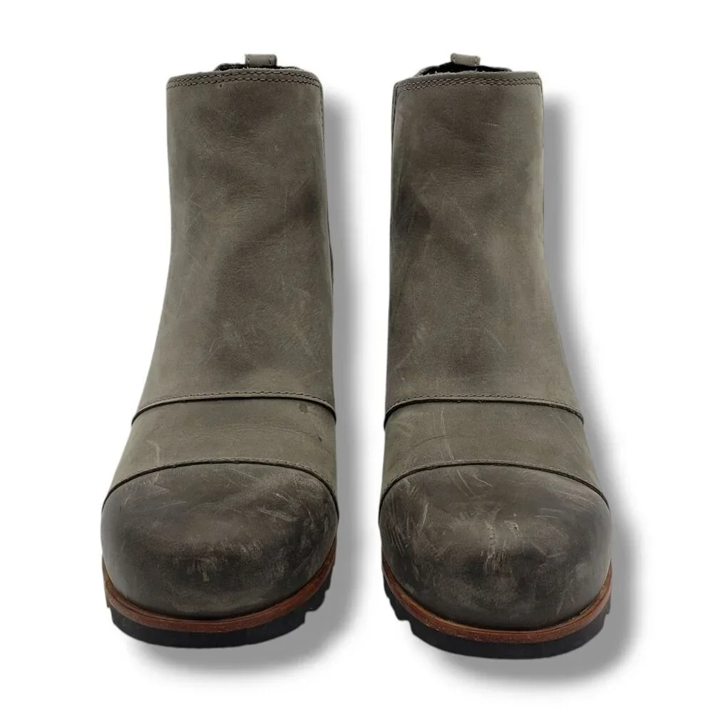 Sorel Lea Wedge‎ Chelsea Boots Womens 11 Waterproof Leather NL2704-089 Grey